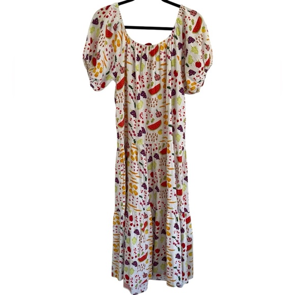 Lisa Says Gah Joni Farmers Market Fruit Print Maxi Dress Medium - Picture 2 of 8
